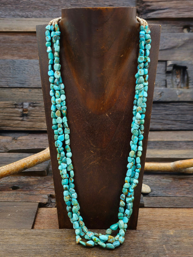 Three Strand Turquoise and Heishi Necklace by Angie Crespin - 26 in.