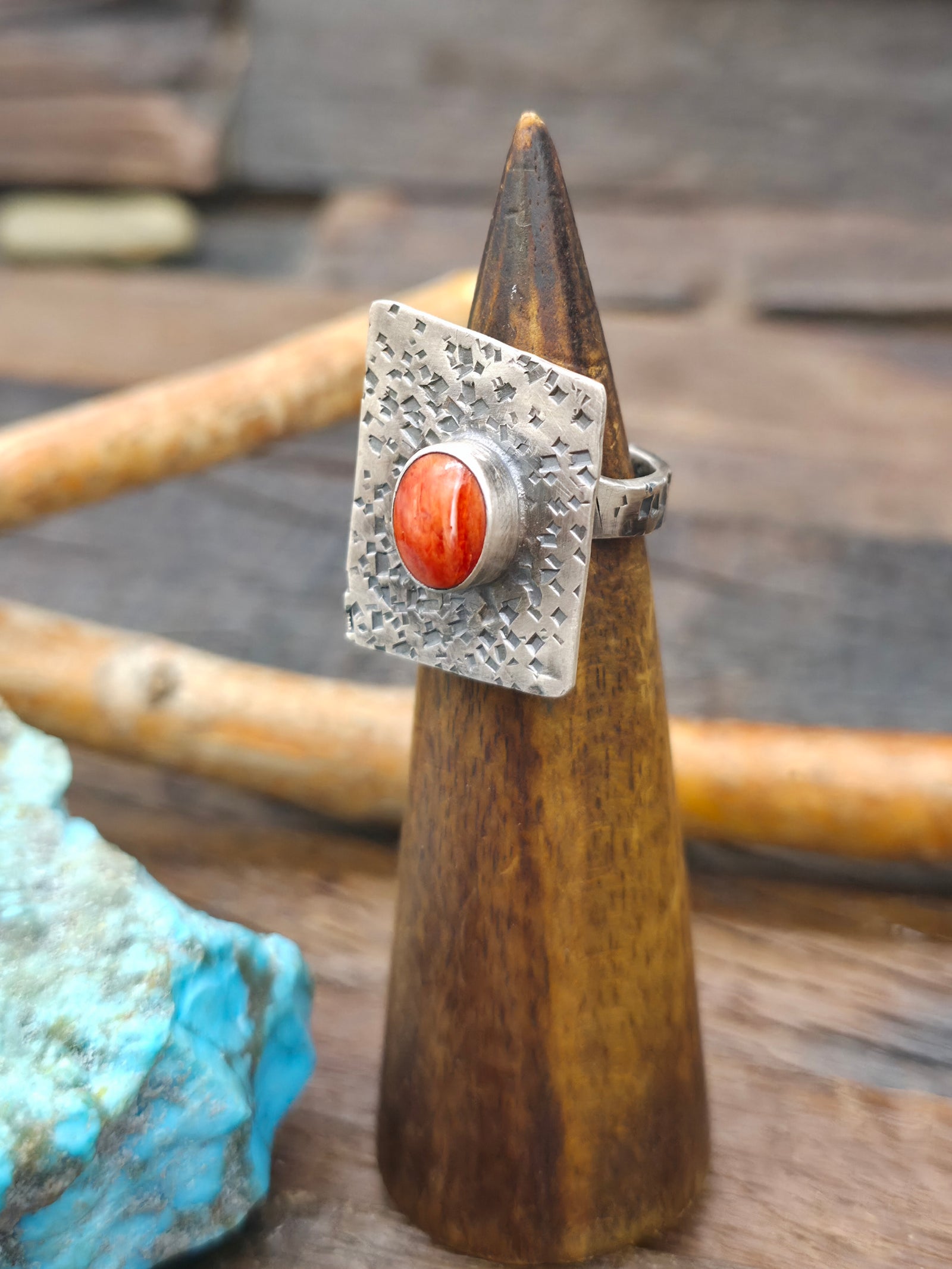 Hammered Sterling Silver Spiny Oyster Ring by Rosella Paxson - Adjustable