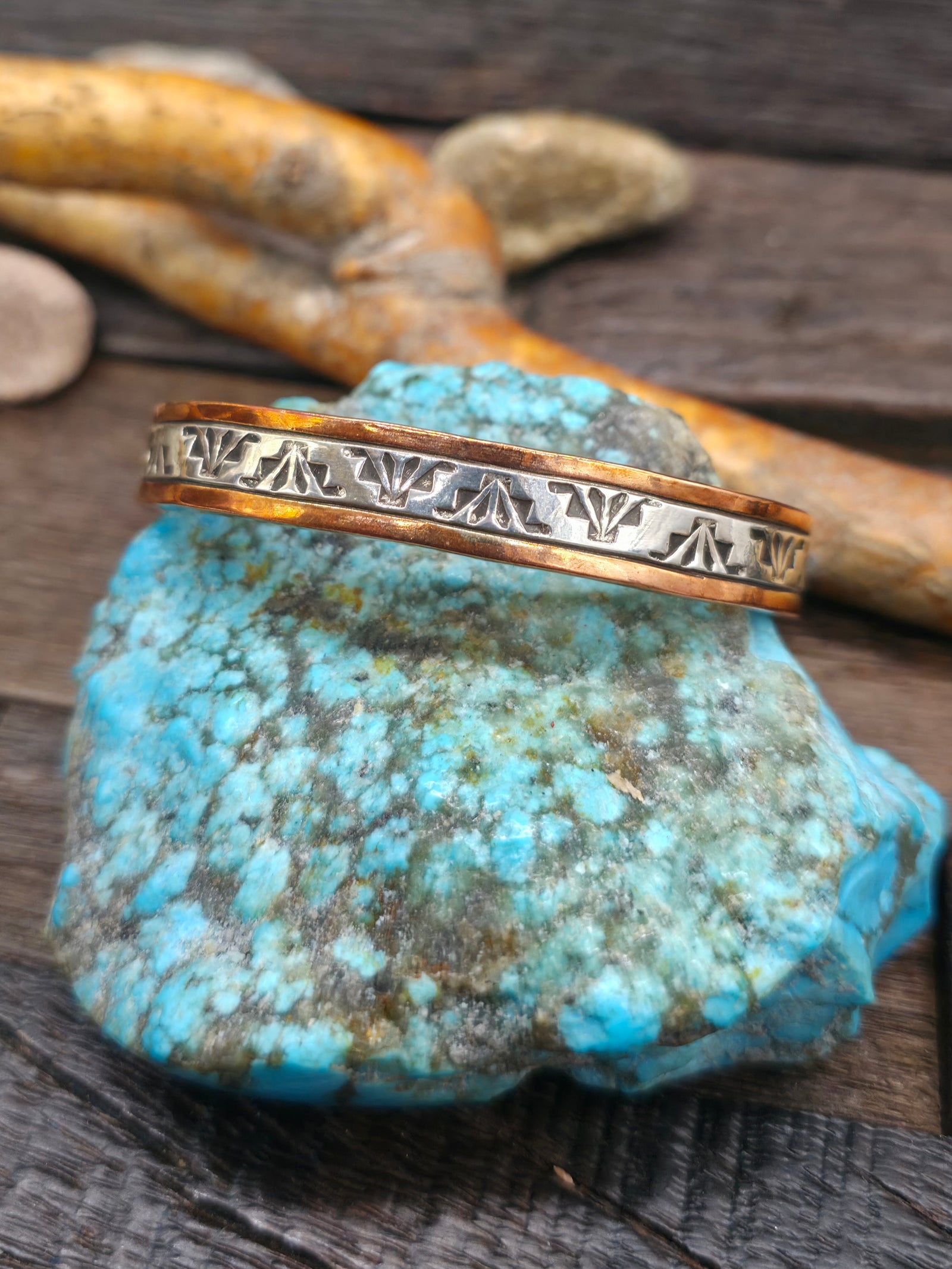 Stamped Sterling Silver and Copper Cuff by Jordan Gene - 6 1/4 in. with Gap - Designs Vary