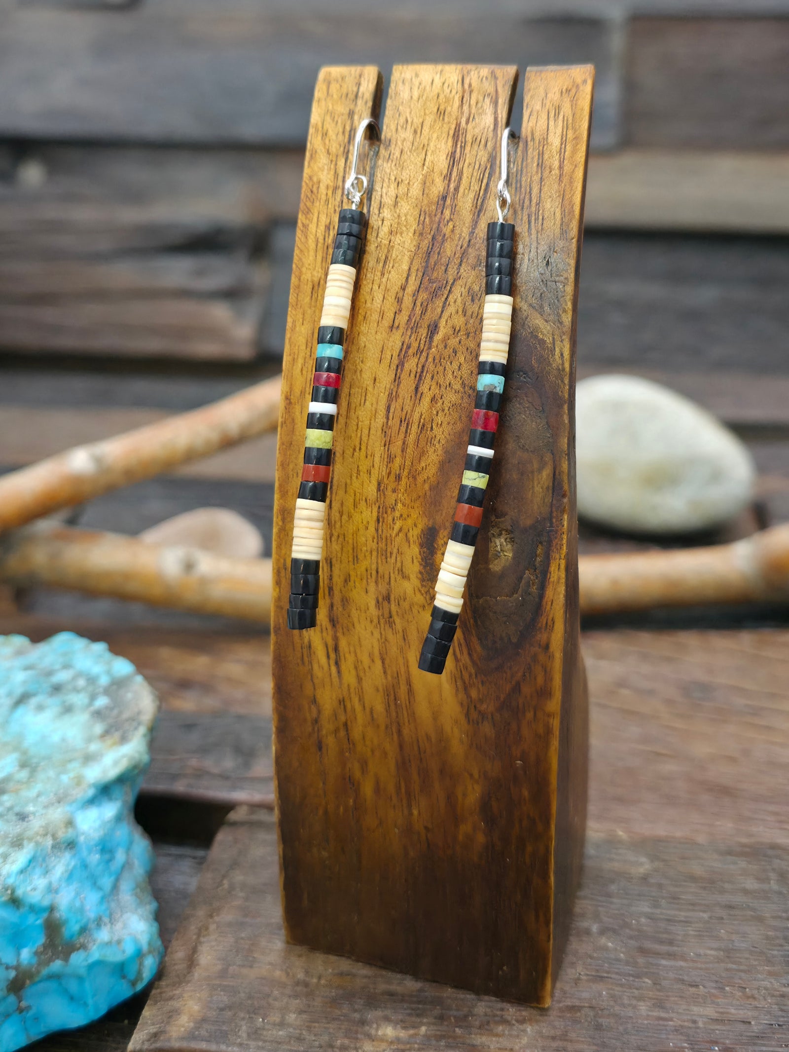 Santo Domingo Multi Stone Earring by Doreen Calabaza - 2 1/2 in.
