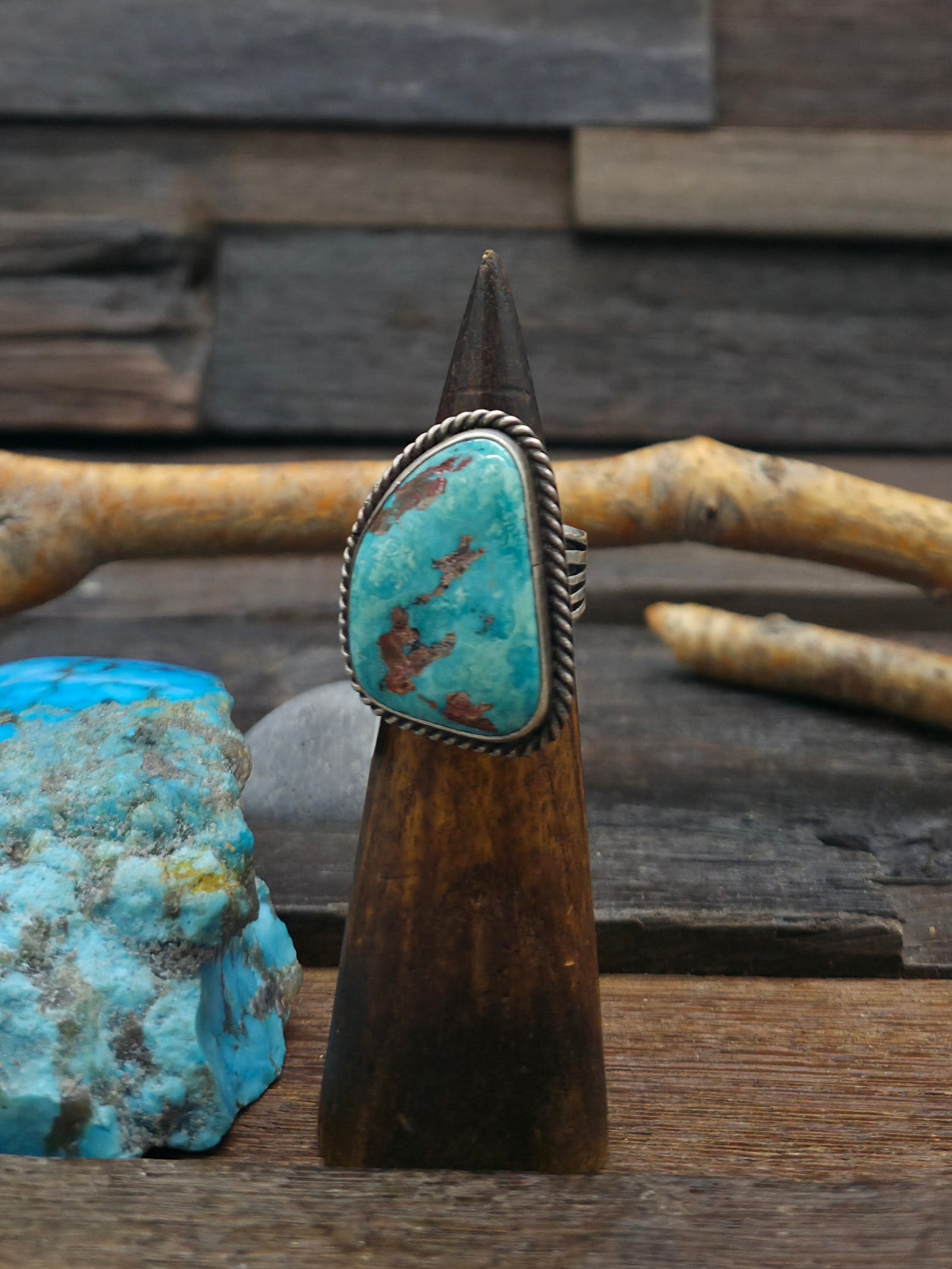 Sterling Silver Turquoise Nugget Ring by Nila Johnson - Adjustable