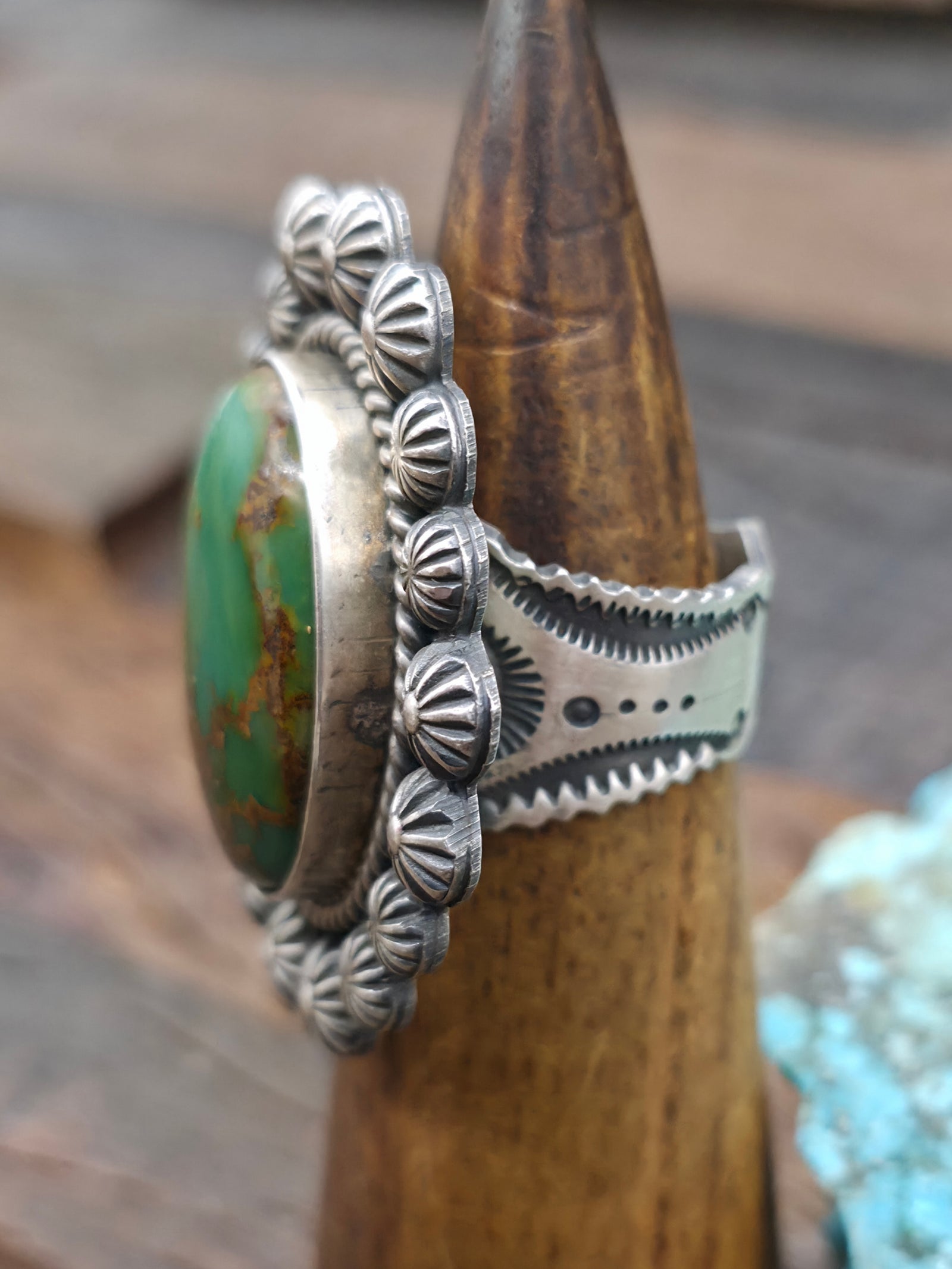 Stamped Sterling Silver Royston Turquoise Ring by "MC" - Size 10 1/2