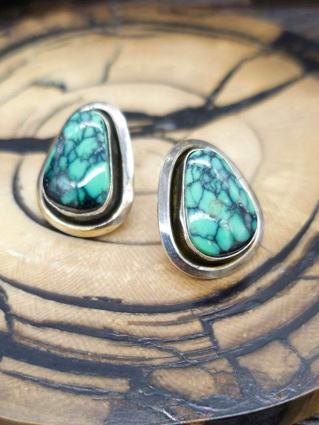 Green Turquoise Shadowbox Post Earrings by Tatum Skeets