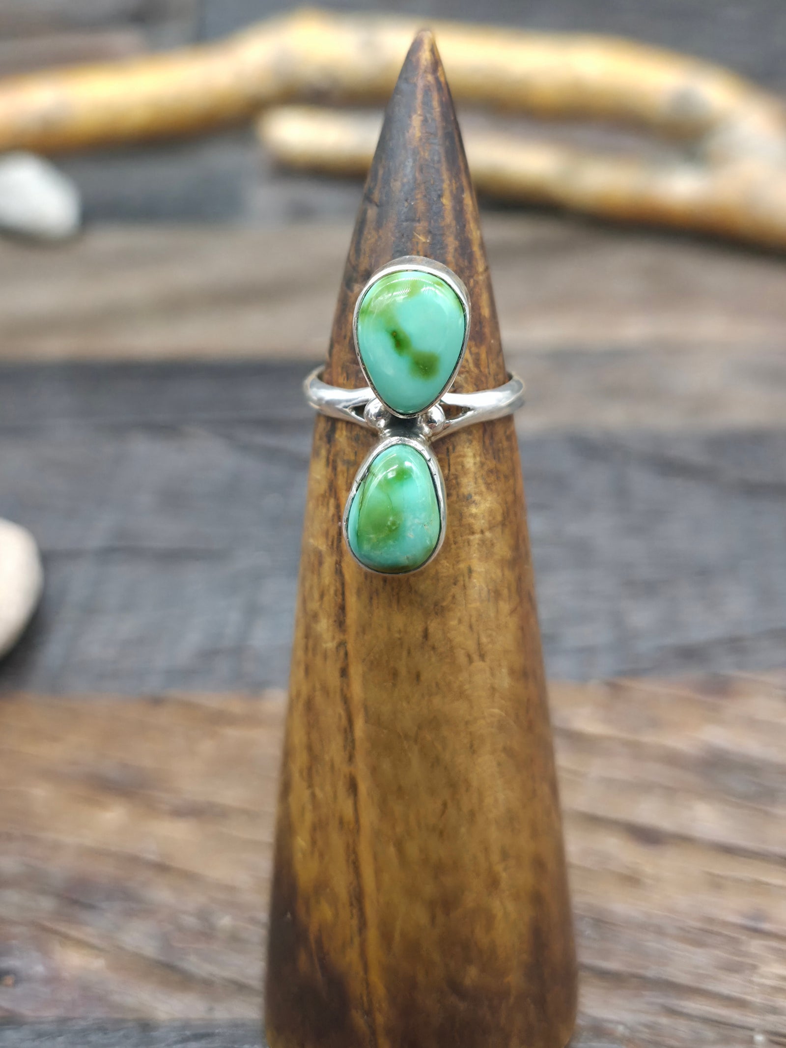 Two Stone Sterling Silver Sonoran Turquoise Ring - Size 7 3/4