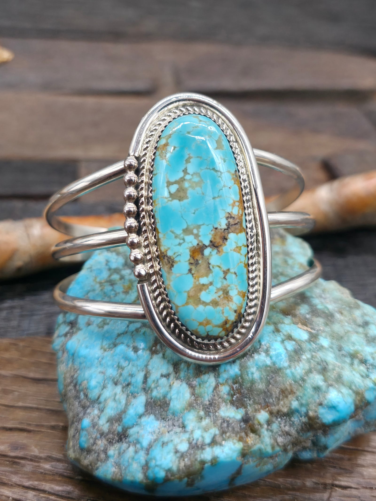 Turquoise Sterling Silver Bracelet by Leslie Nez - 6 1/2 in. with Gap