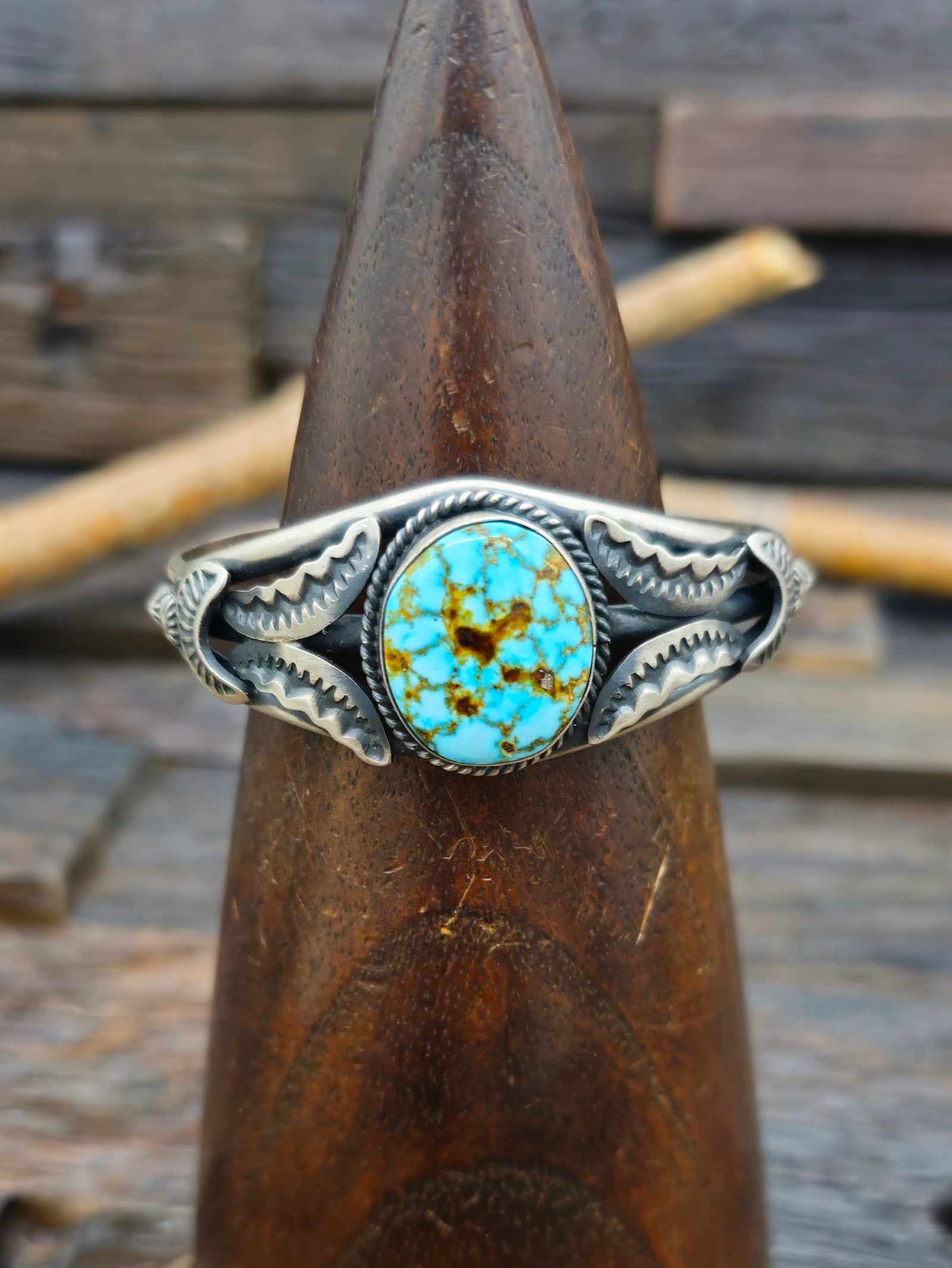 Oxidized Sterling Silver and Turquoise Cuff by Gilbert Tom