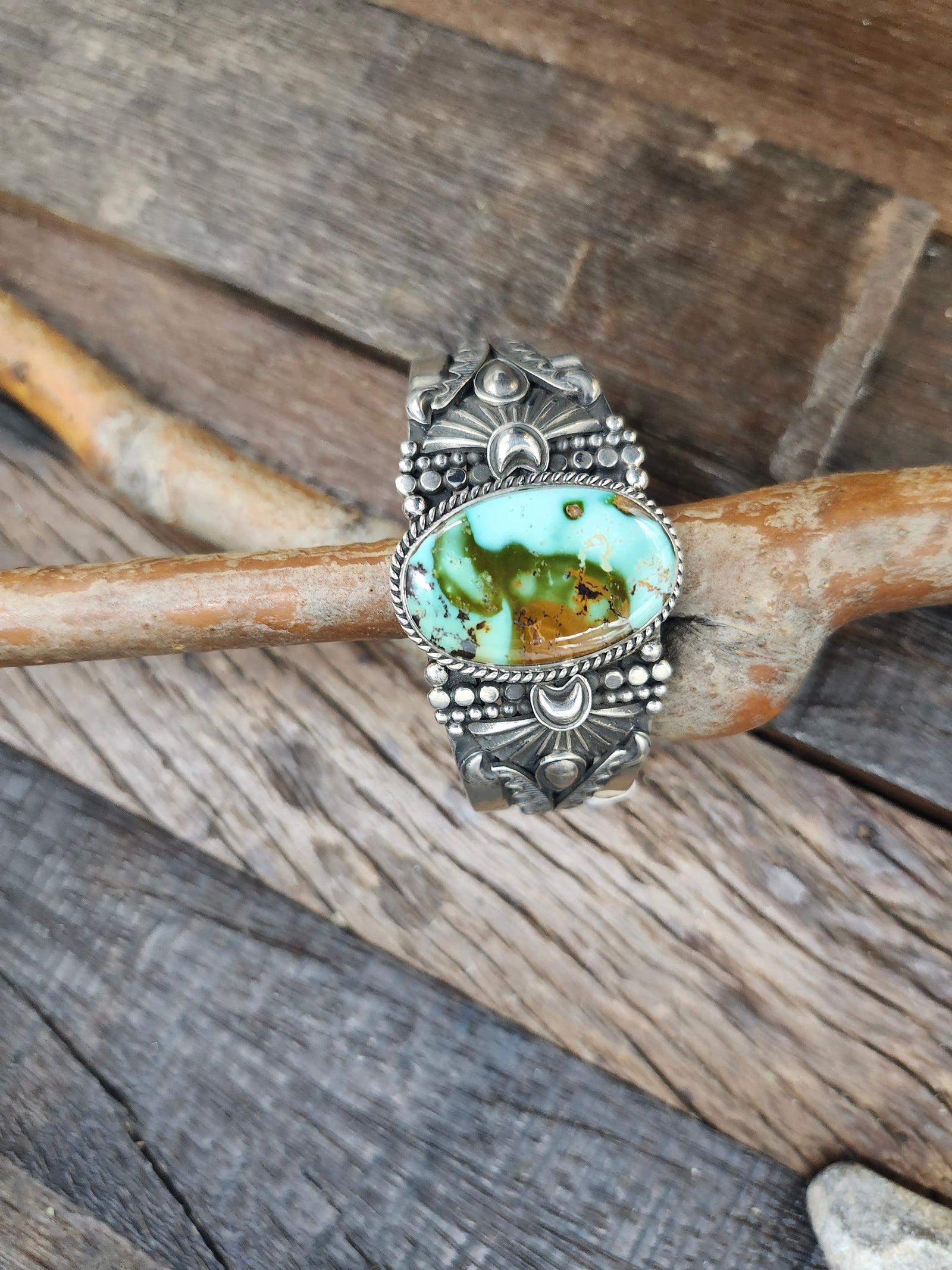 Royston Turquoise and Sterling Bracelet by Derrick Gordon 6 1/2" w/ 1" opening