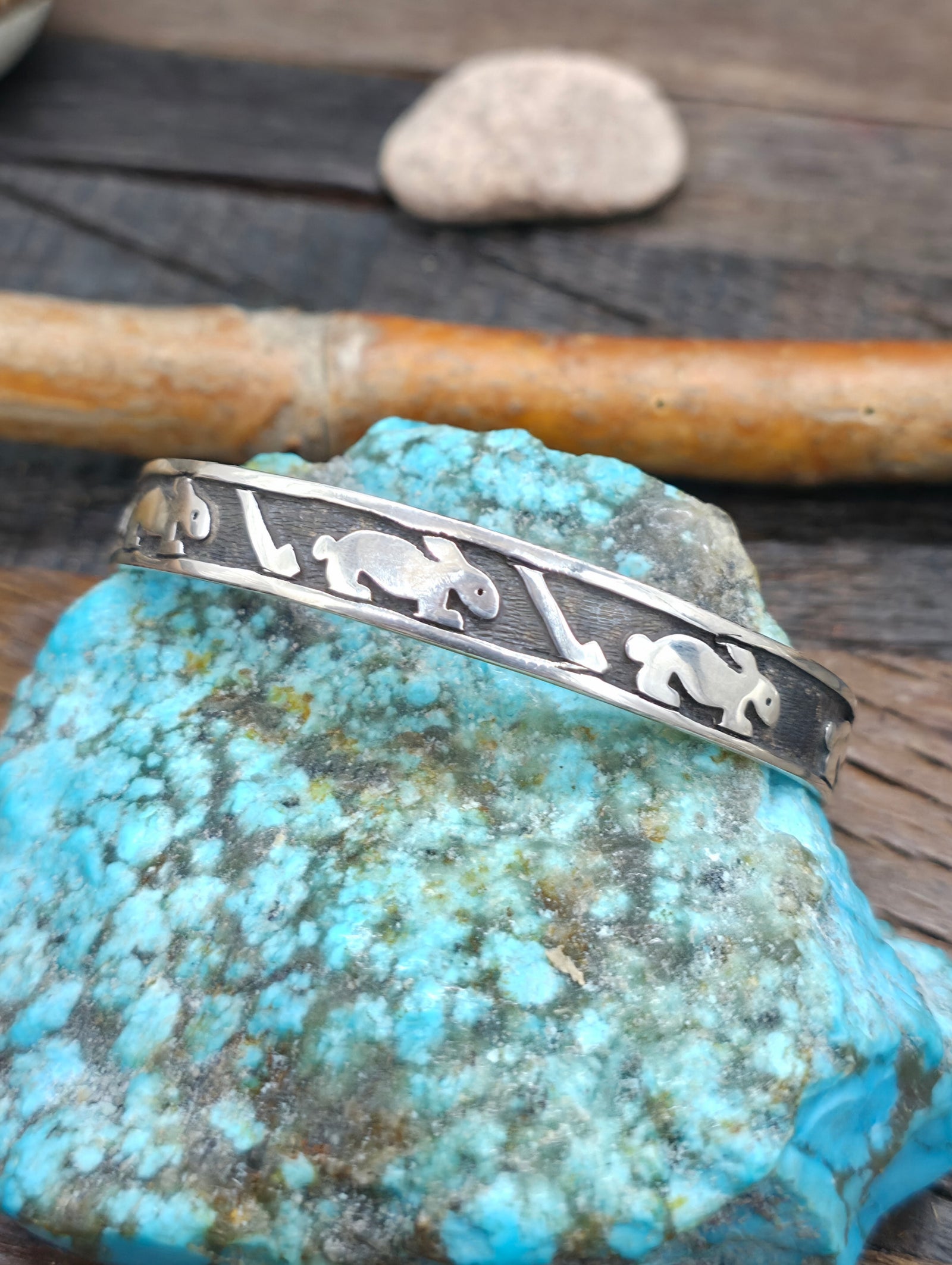 Sterling Silver Rabbit Overlay Cuff Bracelet - 7 in. with Gap
