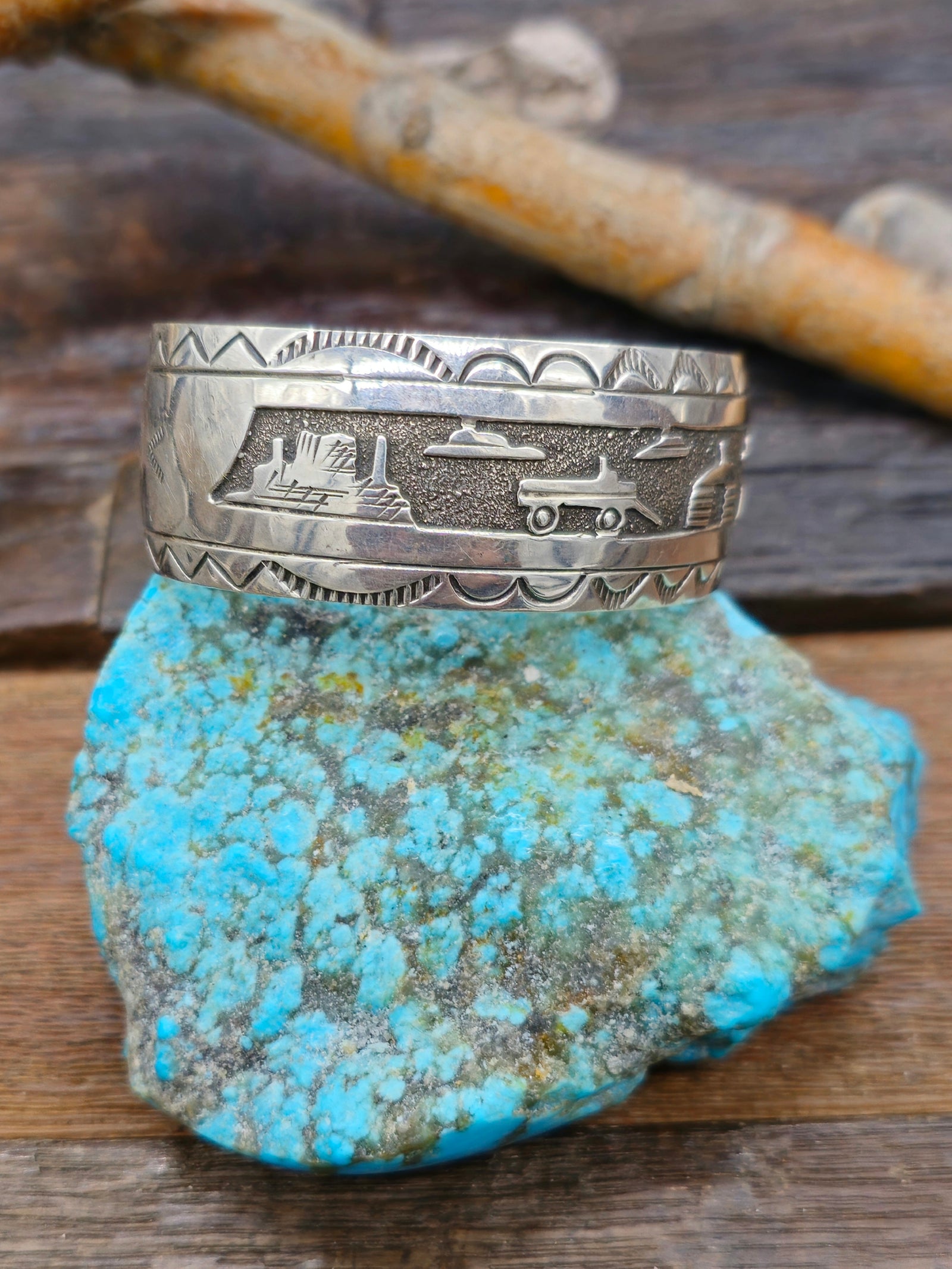 Vintage/Estate Sterling Silver Storyteller Cuff - 6 1/4 in.