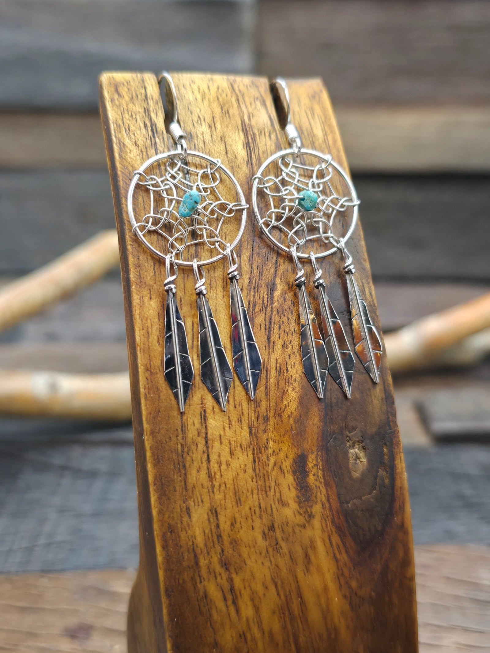 Sterling Silver and Turquoise Dreamcatcher Earrings