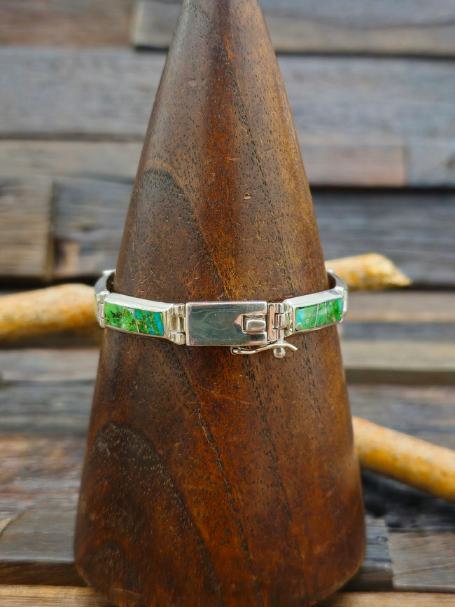 Sonoran Turquoise Sterling Silver Inlay Link Bracelet - 8 in.