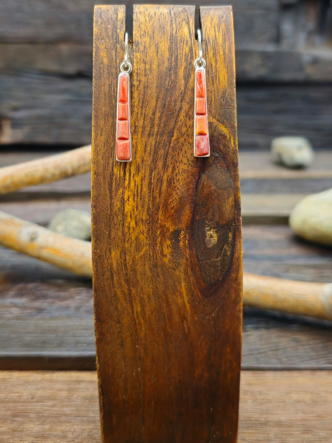Red Spiny Oyster Cobblestone Inlay Sterling Silver Earrings by Rick Tolino