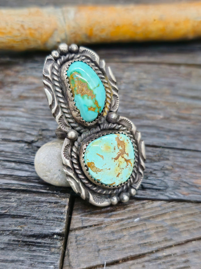 Vintage/Estate Two Stone Turquoise Sterling Silver Ring - Size 5 1/2
