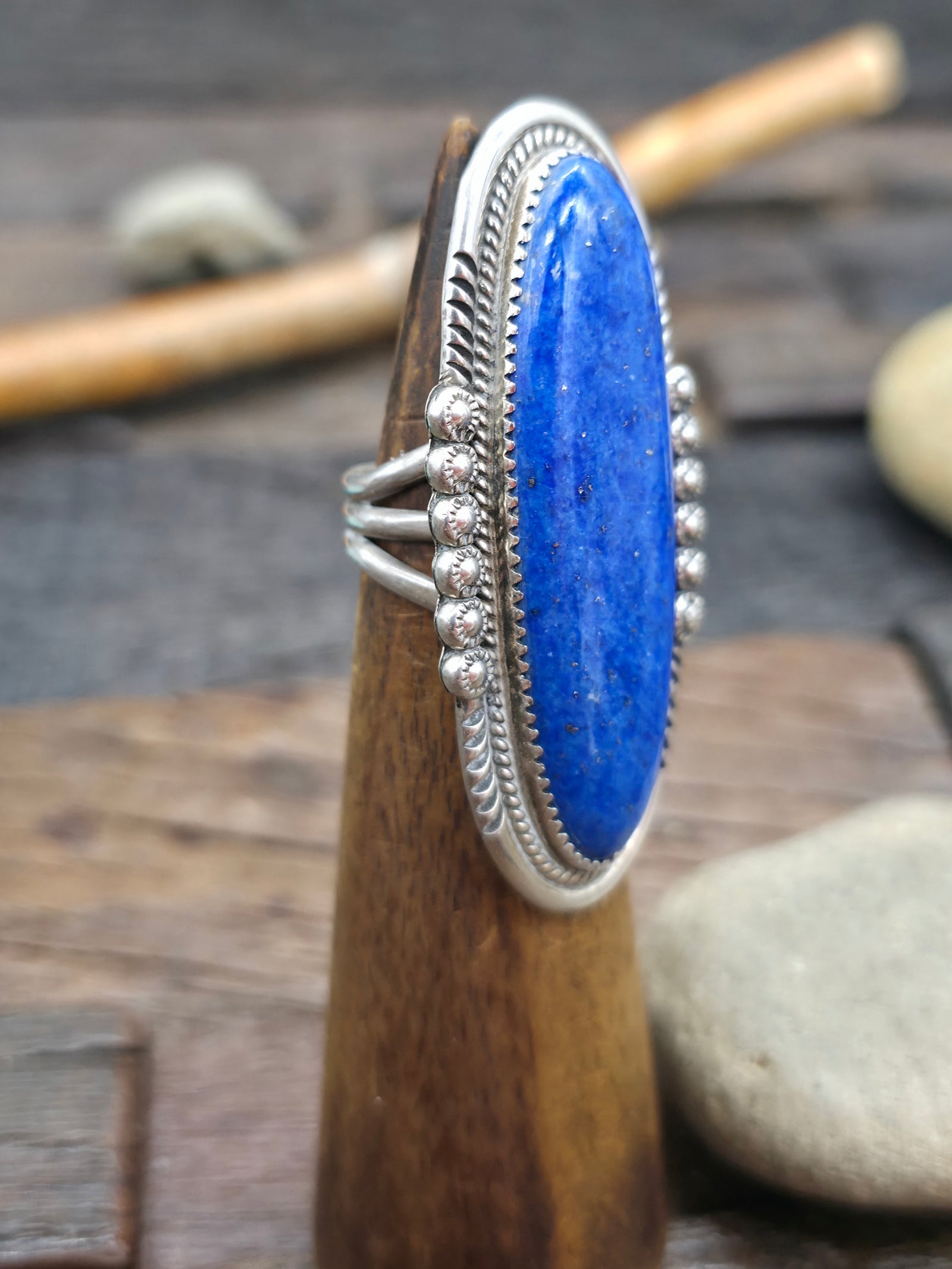 Lapis Sterling Silver Ring by Philip Yazzie - Size 7