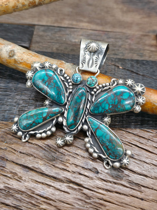 Sterling Silver Hubei Turquoise Butterfly Pendant by Rosella Paxson - 3 in. by 3 in.