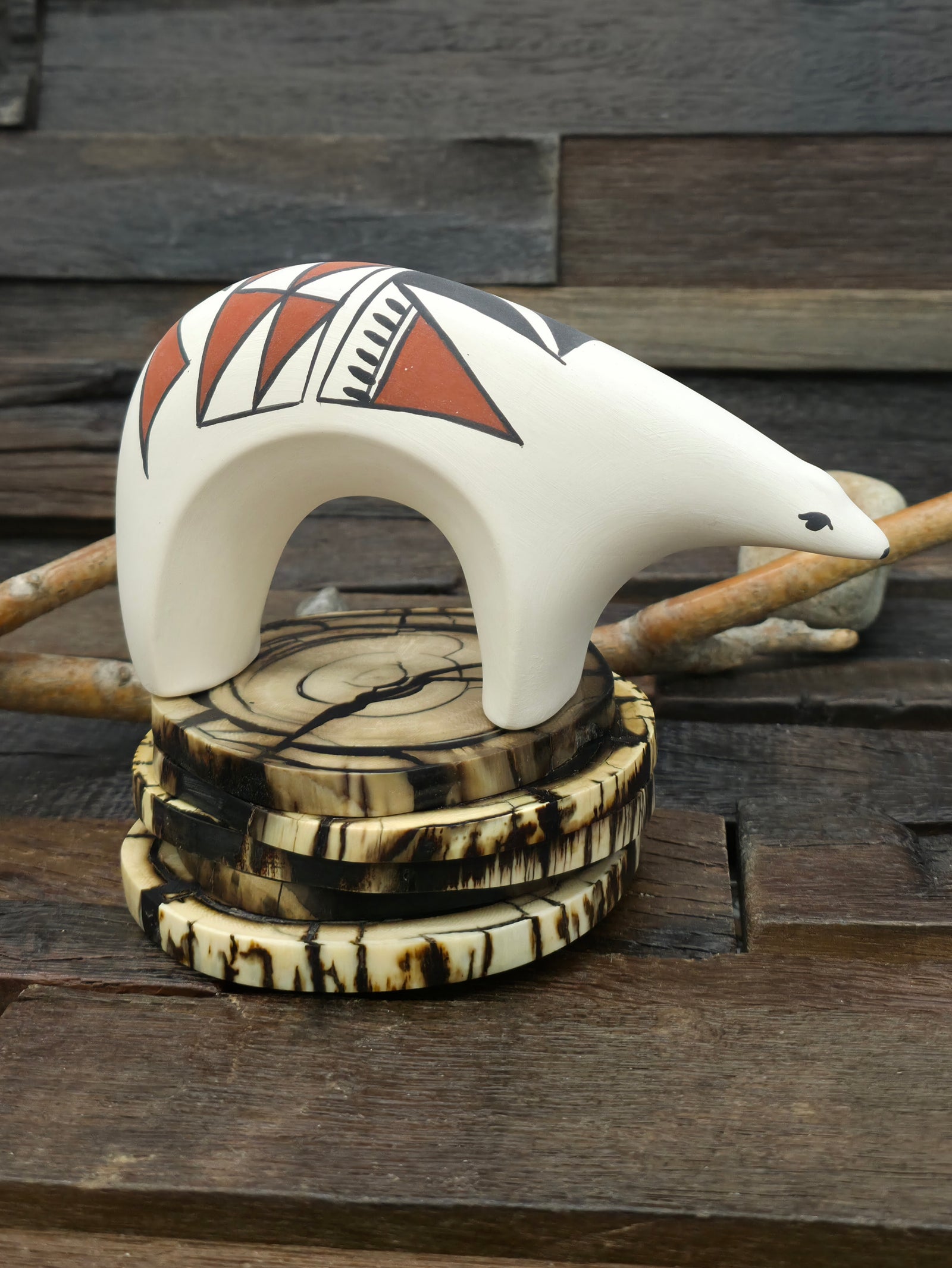 Hand Painted Acoma Ceramic Bear by Kuutimaitsa - 6 1/2 in. by 4 in. by 2 in.