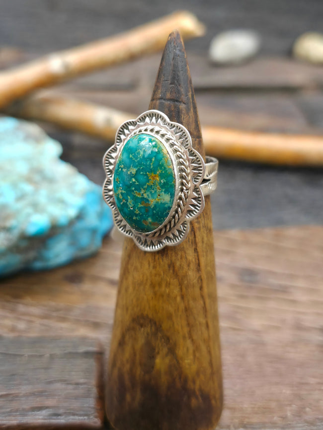 Stamped Sterling Silver Sonoran Turquoise Ring by A. Goodluck - Size 8