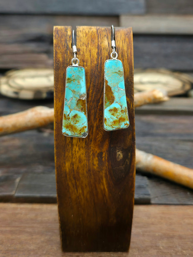 Turquoise and Sterling Silver Slab Earrings by Veronica Tortalita