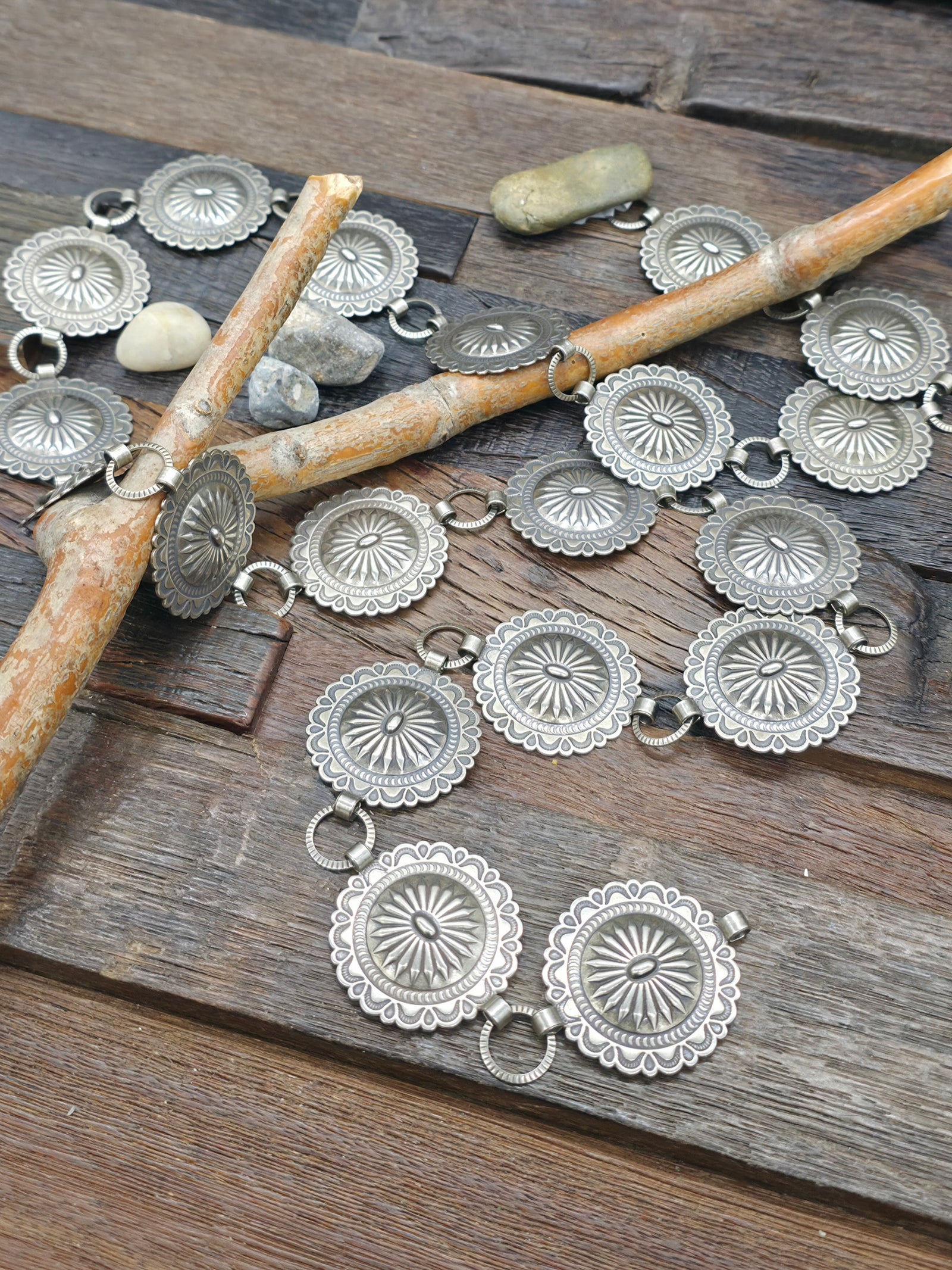 Stamped Nickle Silver Chain Concho Belt - 42 in.
