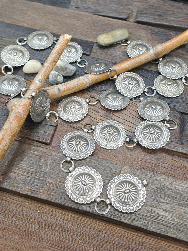 Stamped Nickle Silver Chain Concho Belt - 42 in.