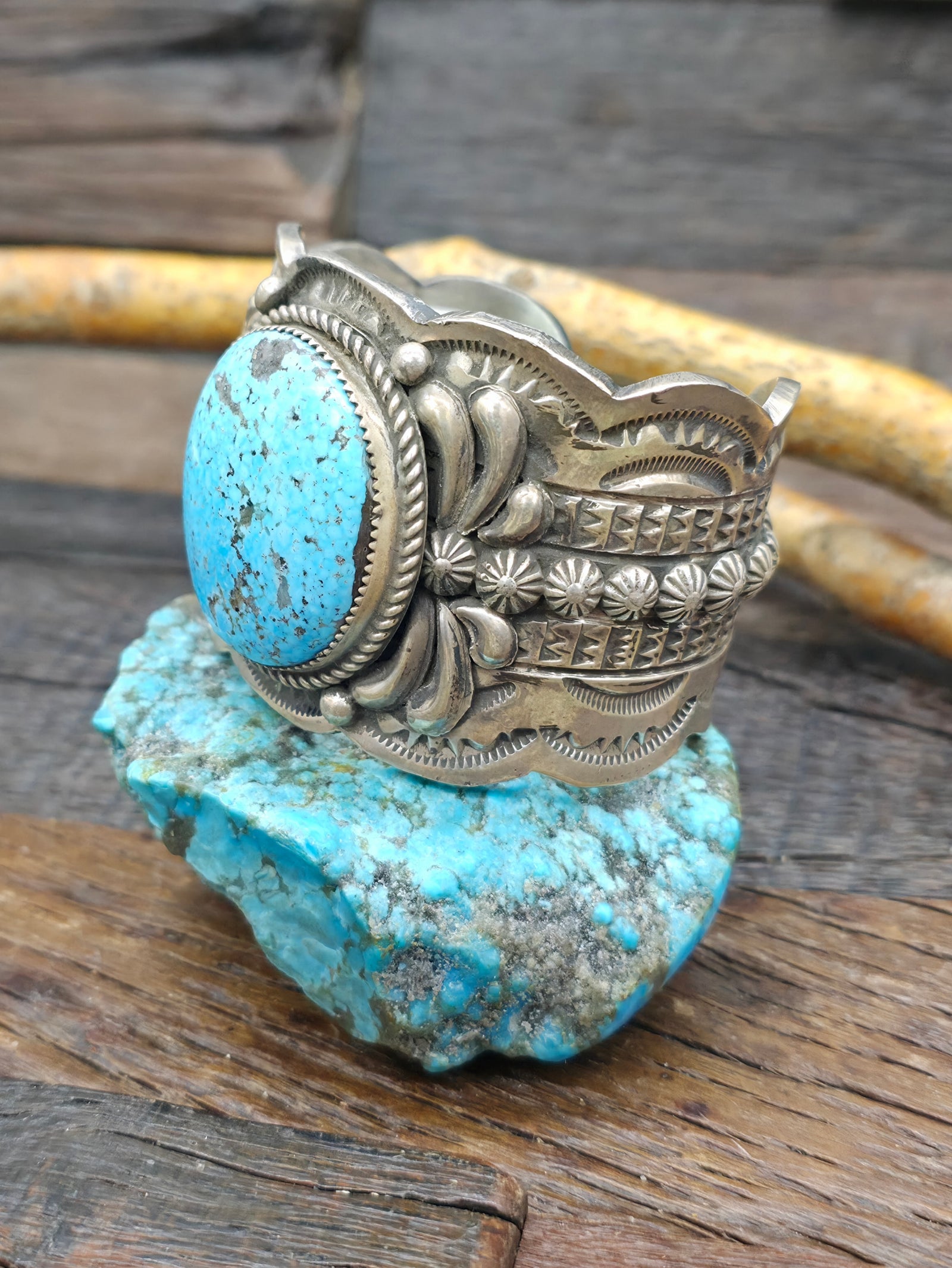 Kingman Turquoise Sterling Silver Cuff by Richard Jim - 6 1/4 in.  with Gap