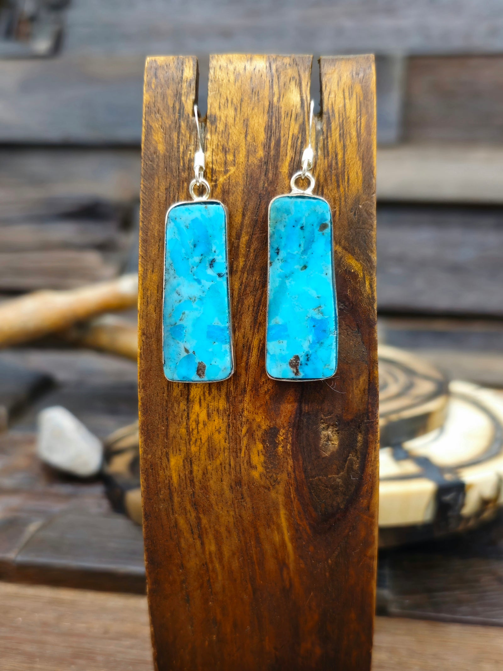 Turquoise and Sterling Silver Slab Earrings by Veronica Tortalita