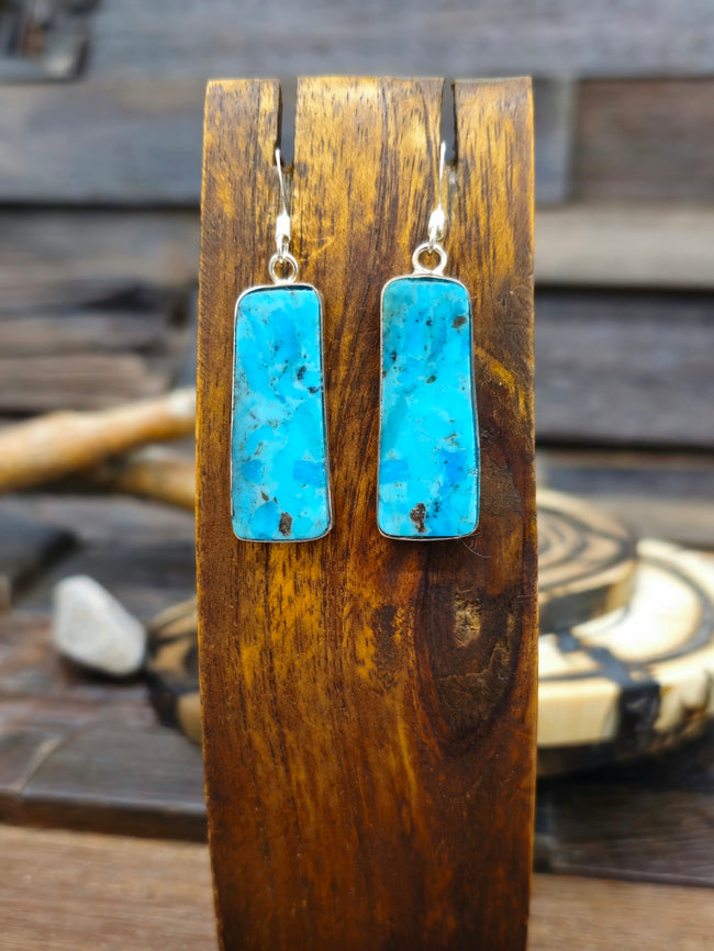 Turquoise and Sterling Silver Slab Earrings by Veronica Tortalita