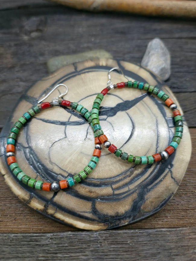 Green Turquoise and Sterling Silver Bead Earrings by Irene Lovato