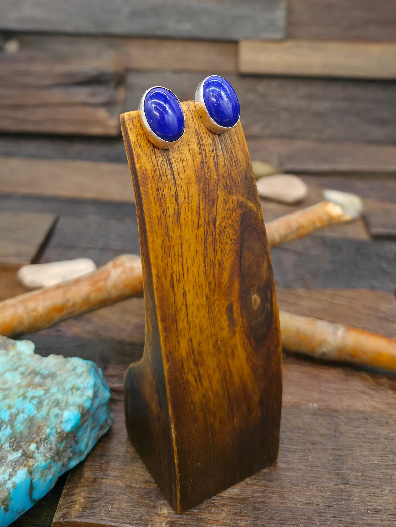 Lapis Lazuli Sterling Silver Post Earrings by Dorothy Yazzie - 3/4 in. by 1/2 in.