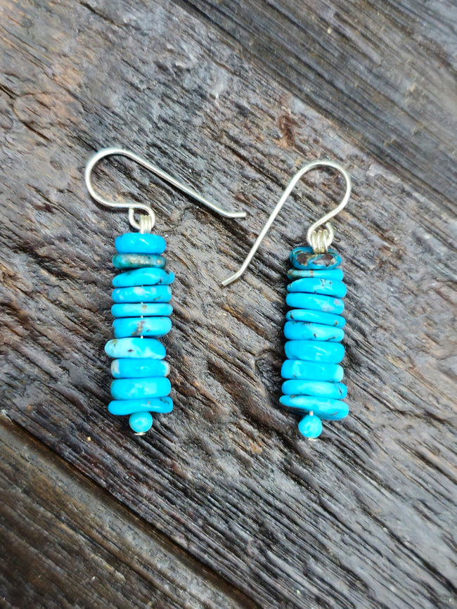 Turquoise Stone Bead Dangle Earrings by Fred Archuleta