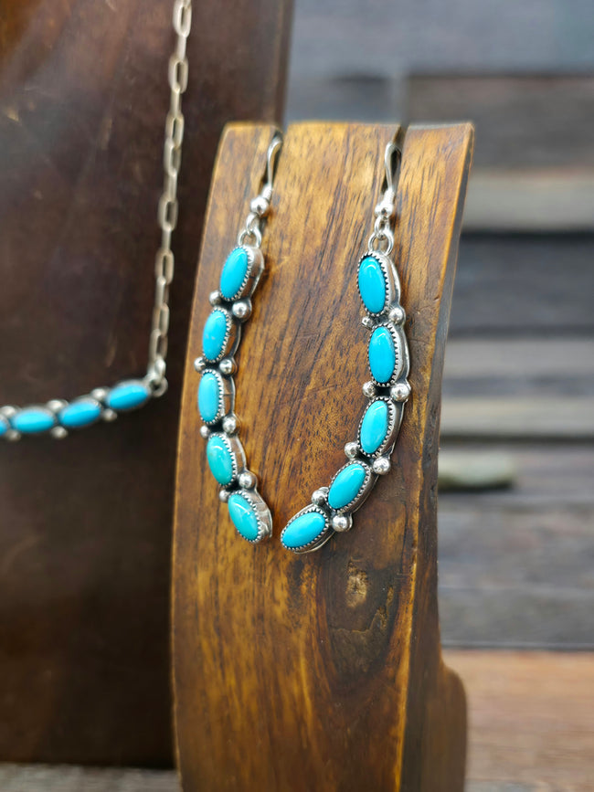 Sterling Silver Turquoise Bar Necklace and Earring Set by Robert Yazzie - 16 in.