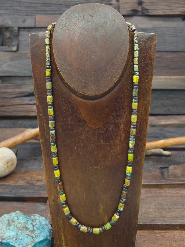Green Skyhorse Turquoise Barrel Bead Necklace - 23 in.