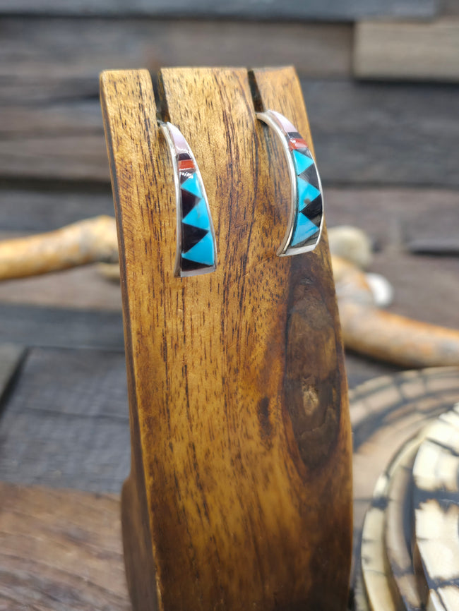 Sterling Silver Half Hoop Inlay Earrings by Tammy Qualo - 1 1/4 in. by 1/4 in.