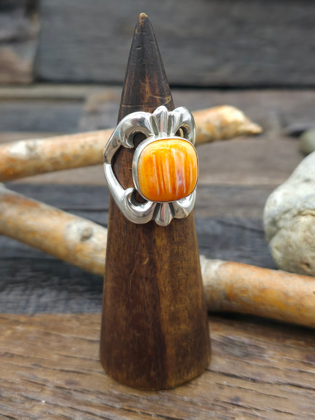 Cast Sterling Silver Spiny Oyster Ring by Kevin Yazzie - Size 10