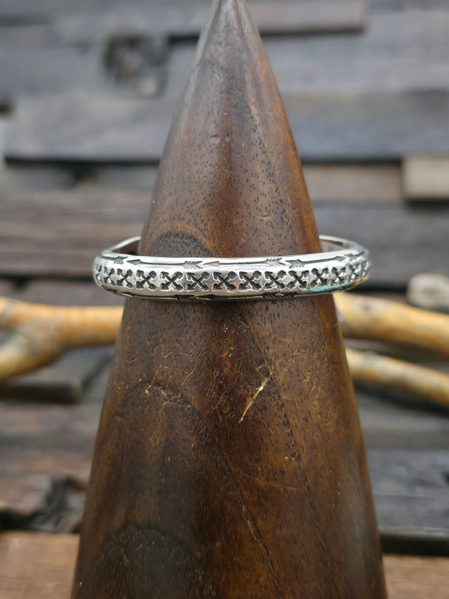 Heavyweight Stamped Sterling Silver Cuff with Crossed Arrows by Sunshine Reeves - 6 in.