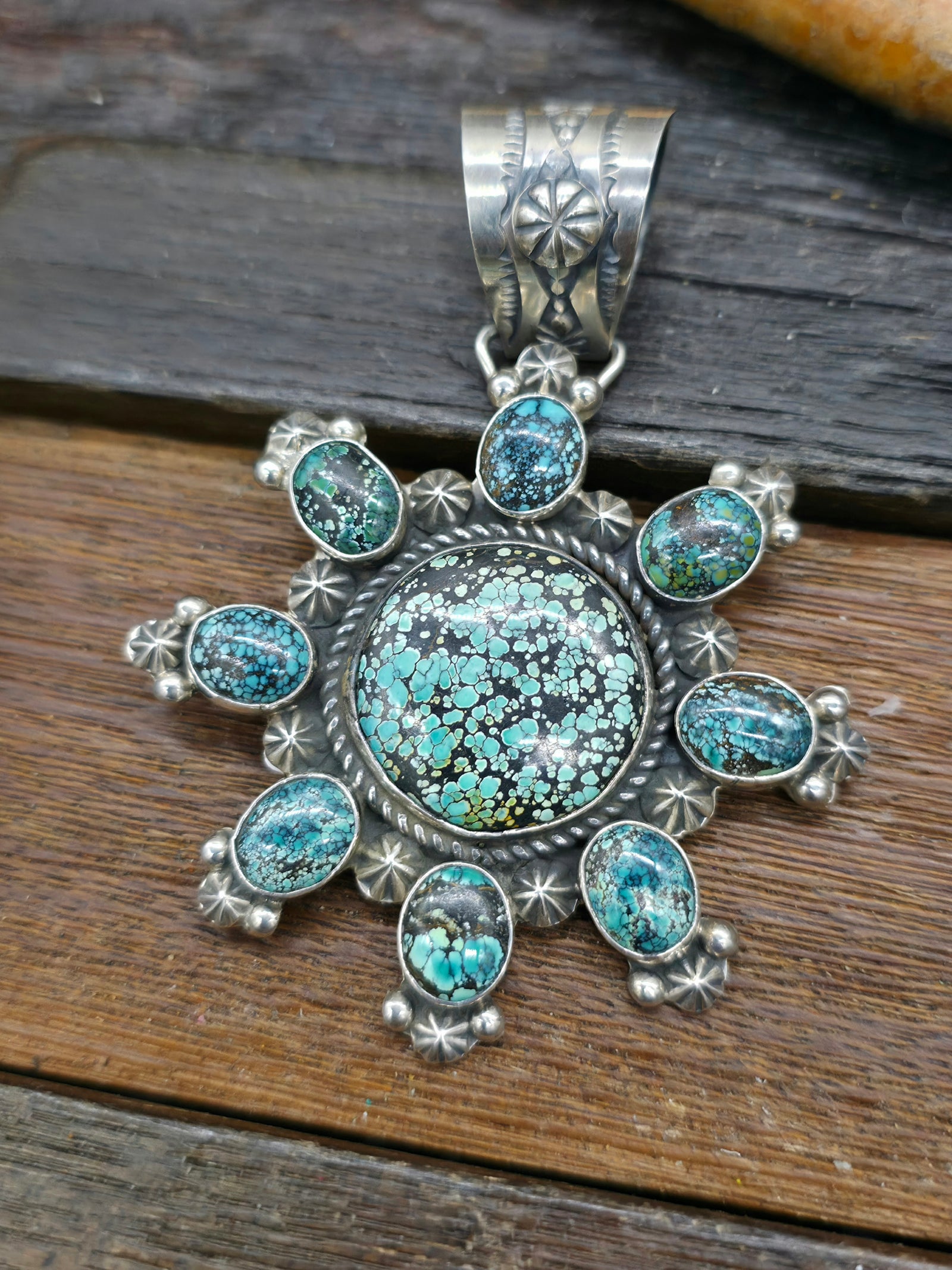 Blue Turquoise Round Cluster Pendant by Rosella Paxton