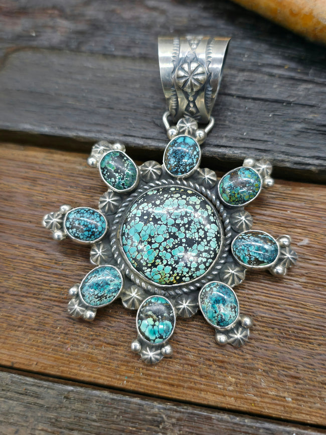 Blue Turquoise Round Cluster Pendant by Rosella Paxton