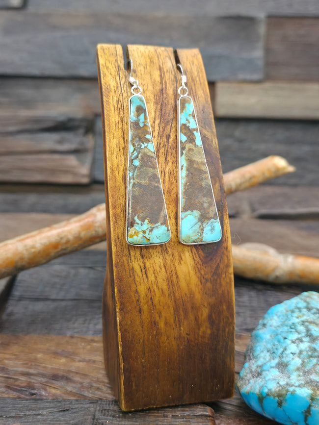 Long Turquoise Slab Earrings with Sterling Silver by Veronica Tortalita