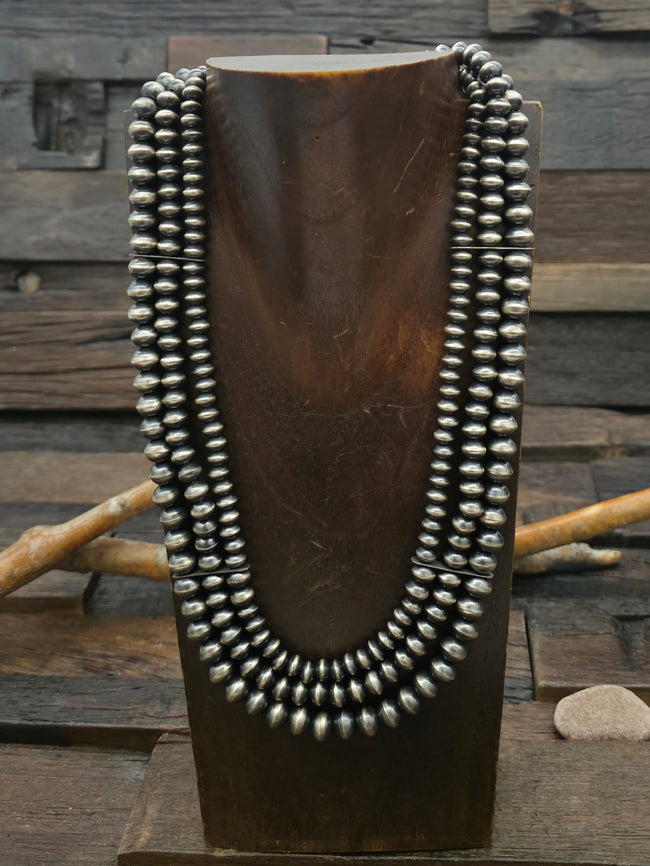 Three Strand Oxidized Sterling Silver Bead Necklace by Preston Haley - 20 in.