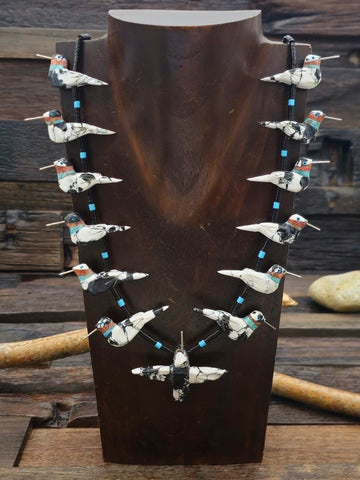 Pipestone, Jet, and Turquoise Heishi Necklace by Torevia Crespin - 20 in