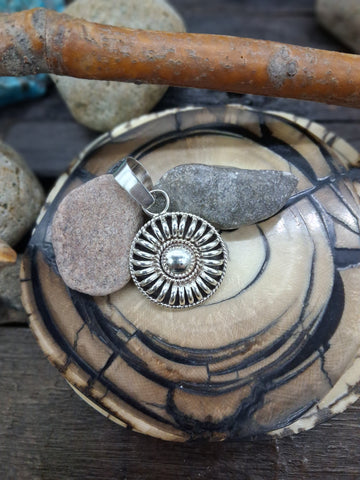 Sterling Silver Shadowbox Heart Pendant with Kingman Turquoise by Shirley Skeets