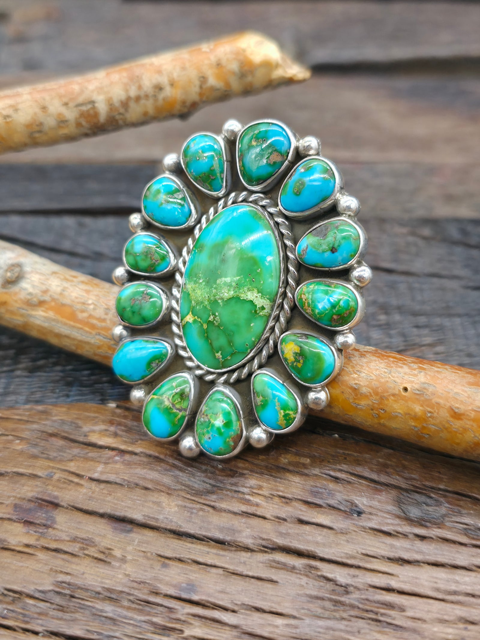 Sterling Silver Sonoran Turquoise Cluster Ring by Jason Livingston - Adjustable