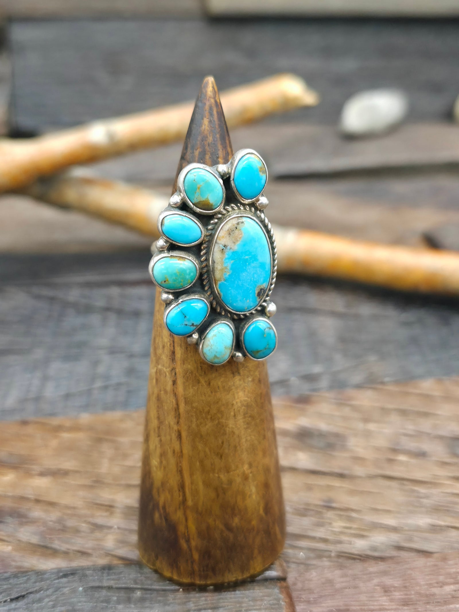 Sterling Silver Turquoise Half-Cluster Ring by Geraldine James - Adjustable