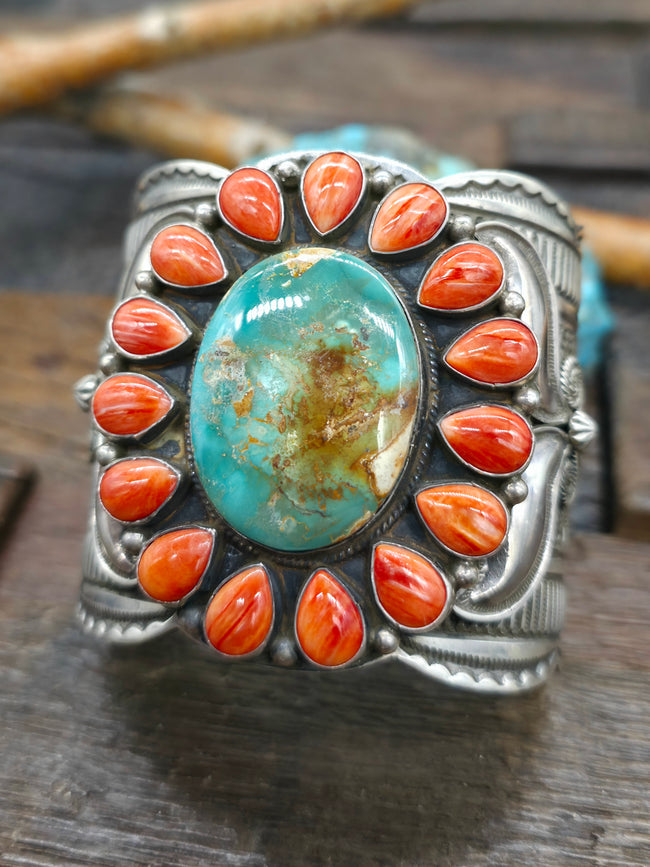 Sterling Silver Royston Turquoise and Spiny Cluster Bracelet by Andy Cadman - 6 1/2 in. with Gap