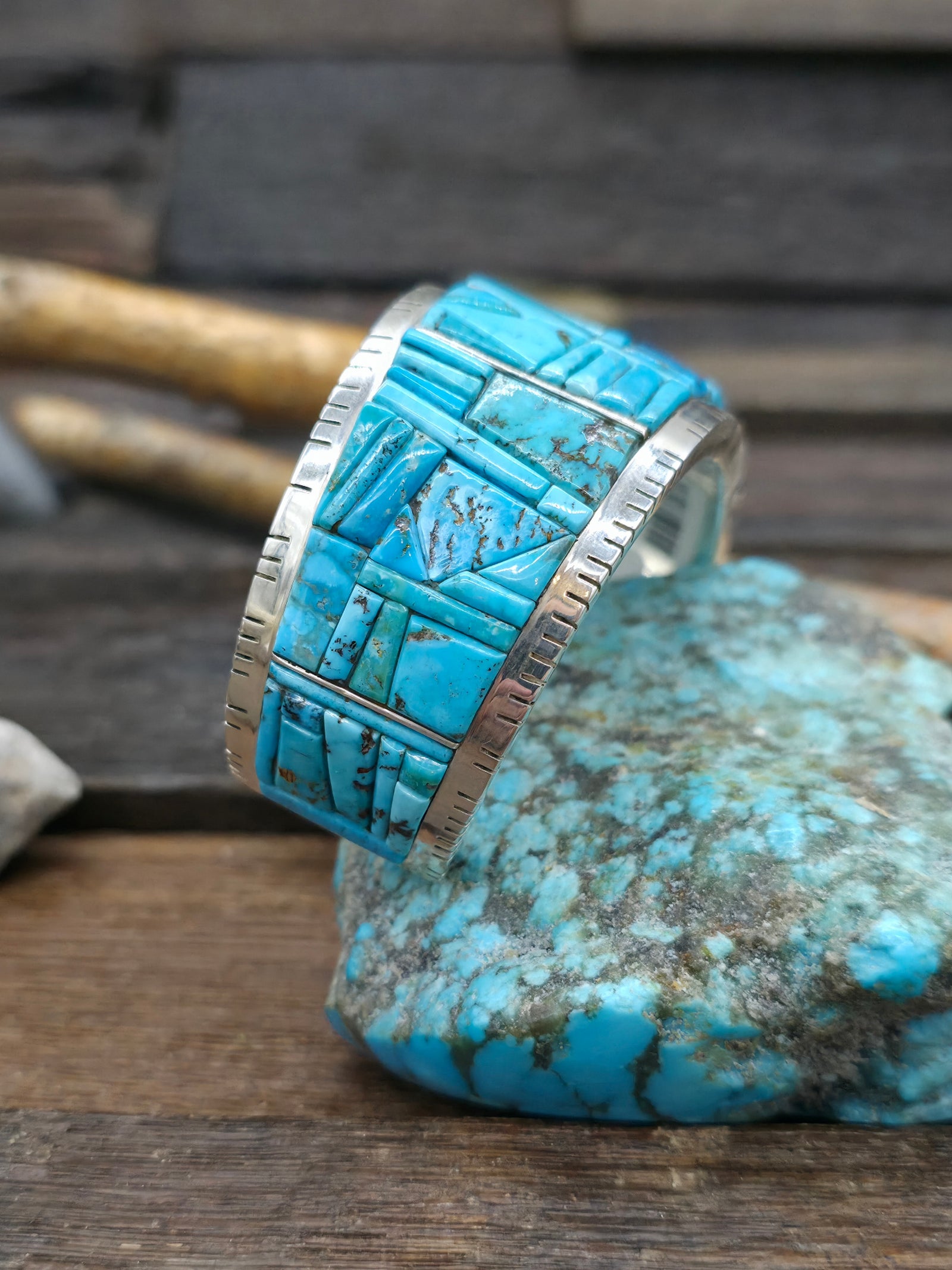 Turquoise Cobblestone Inlay Cuff by David Tune - 7 in. w/Gap