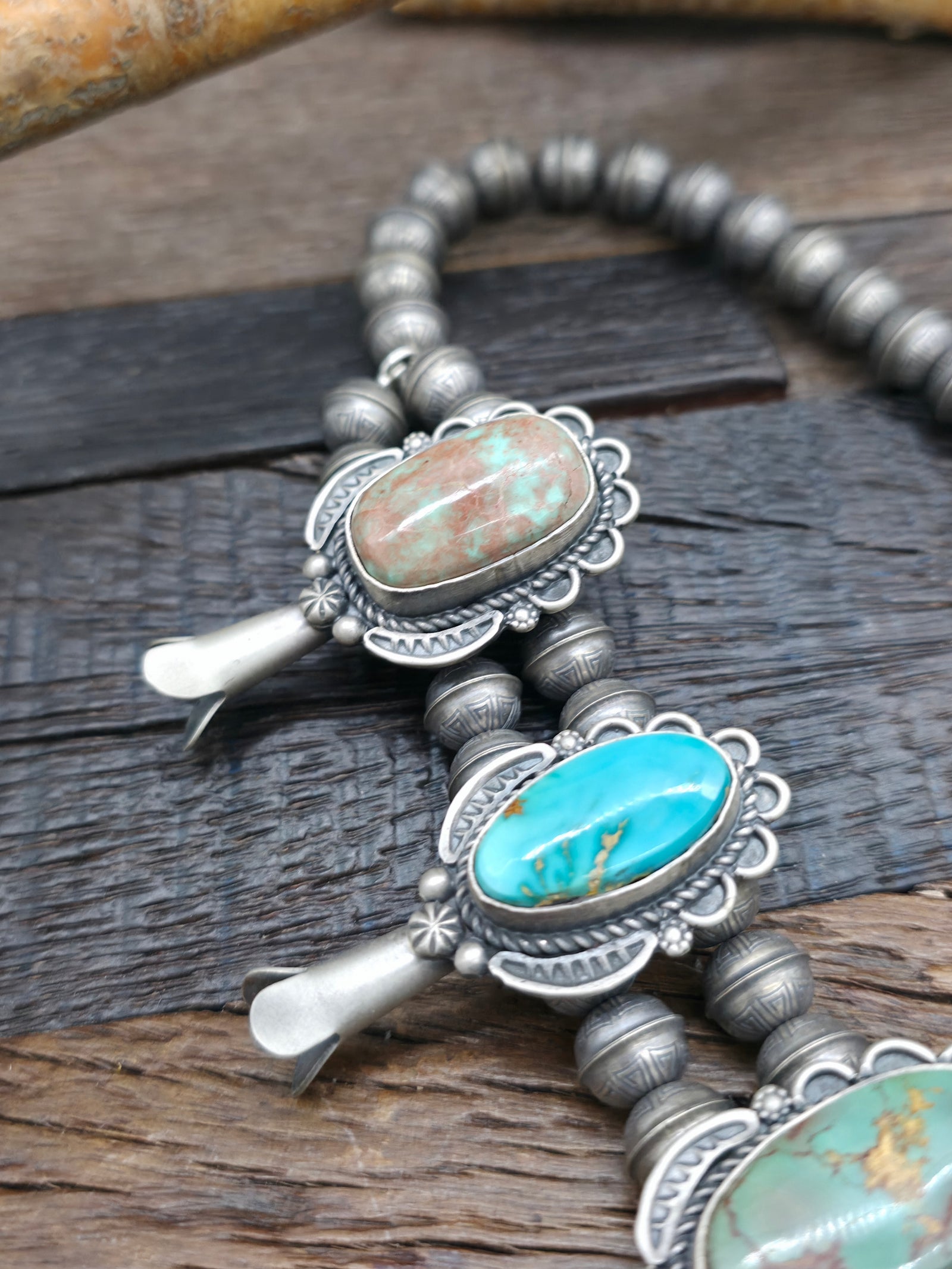 Sterling Silver Turquoise Squash Blossom Necklace by Ronald Tom - 26 in.