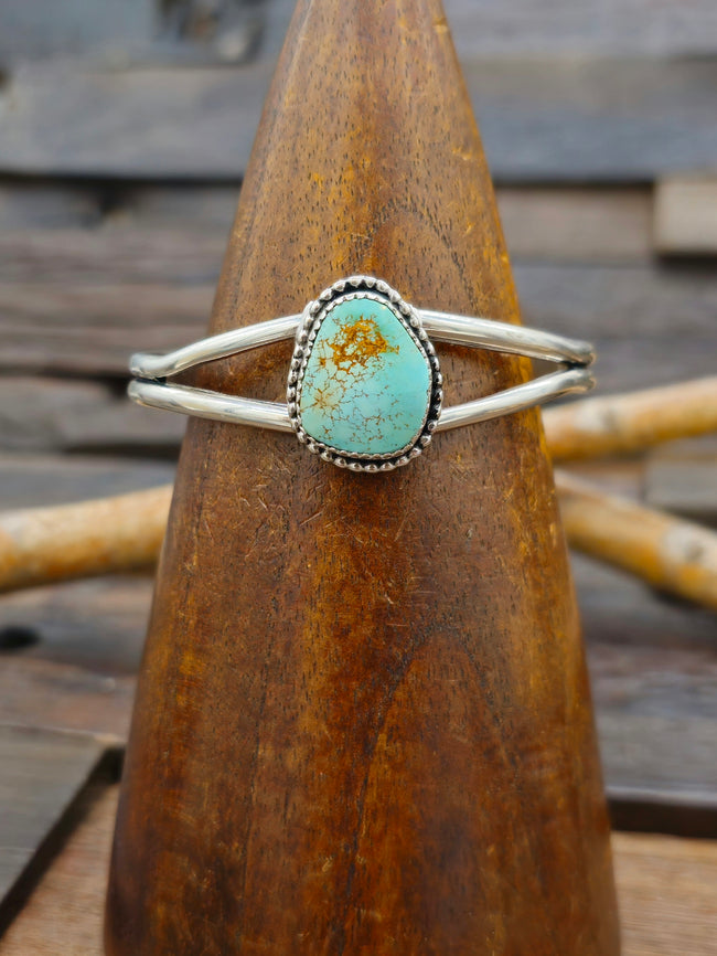 Single-Stone Turquoise Sterling Silver Cuff by Rosella Paxton - 6 1/4 in.