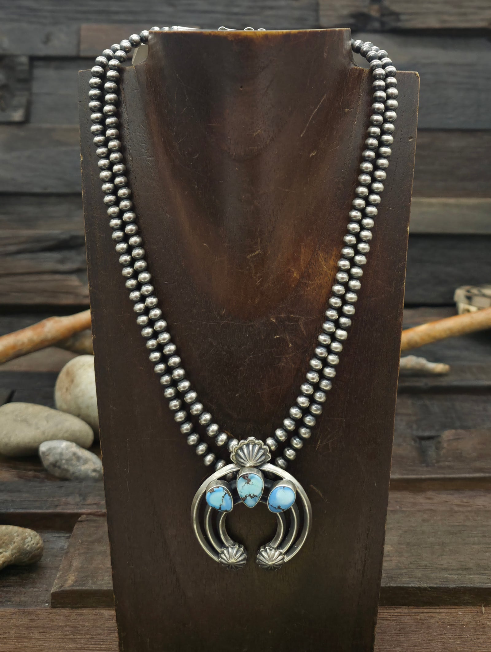Sterling Silver Golden Hill Turquoise Naja Necklace by Davey Morgan - 17 in.