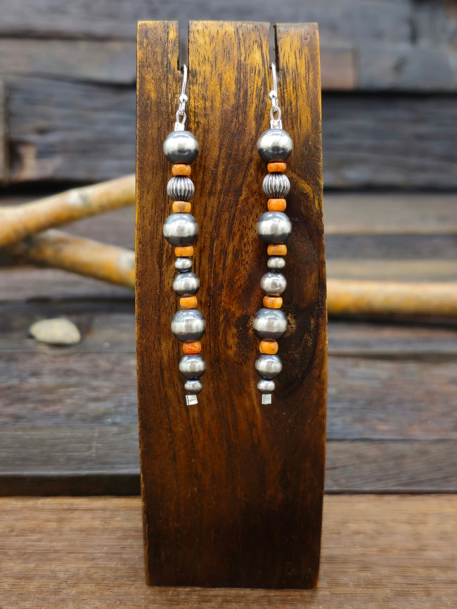 Spiny Oyster and Sterling Silver Bead Earrings
