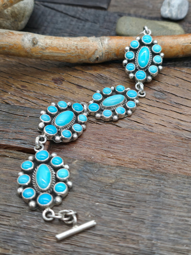 Blue Turquoise Cluster Link Bracelet by LaRose Ganadanegro - 8 1/2 in.